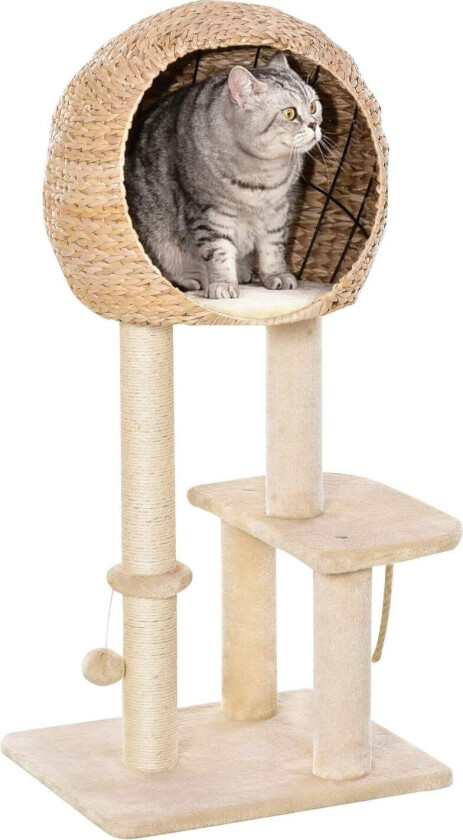 Kattetre med skrapestolpe og grotte, beige 100cm