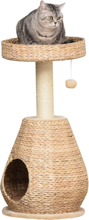 Kattetre med skrapestolpe og grotte, gul 82,5 cm