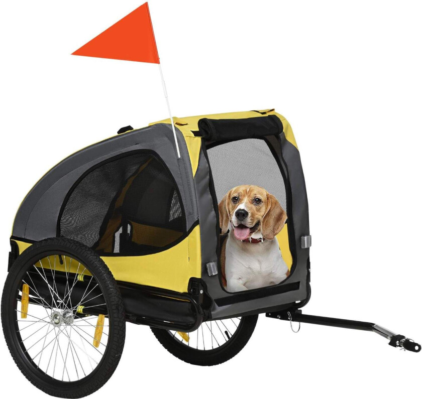 Sammenleggbar Hundehenger Sykkelvogn Gul med Mesh-vindu