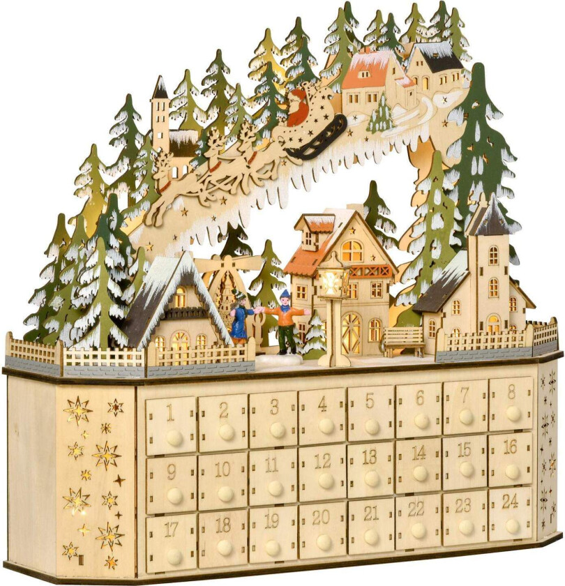 Adventskalender med LED lys og 24 skuffer