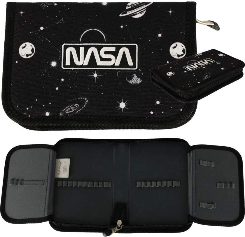 Svart pennal med kosmisk design, flere rom