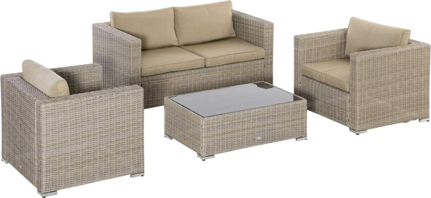 Polyrattan Loungesett 4 Pers Khaki/Beige