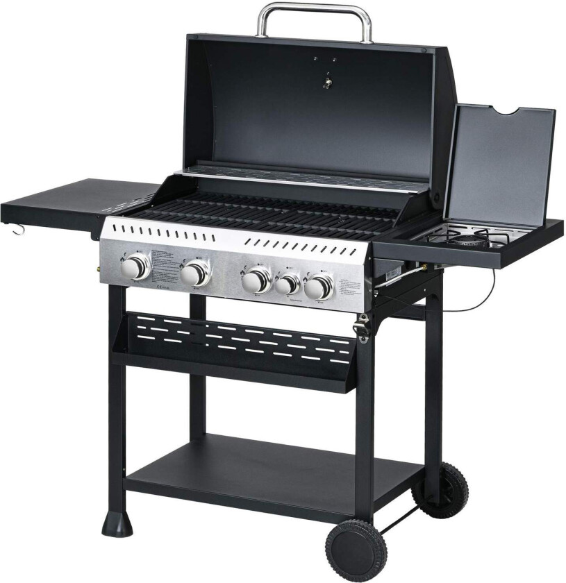 Gassgrill 2,5 kW med 4+1 brennere og hjul