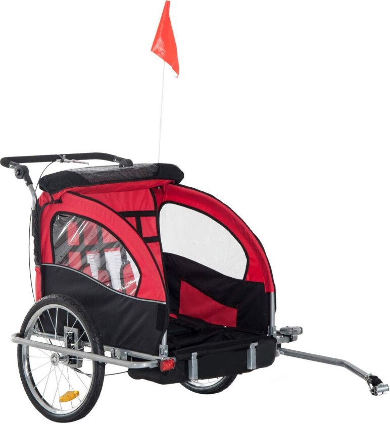 Barnevogn Sykkelvogn for 2 barn med regntrekk