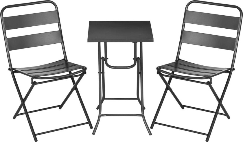 Svart hage bistrosett med bord og stoler