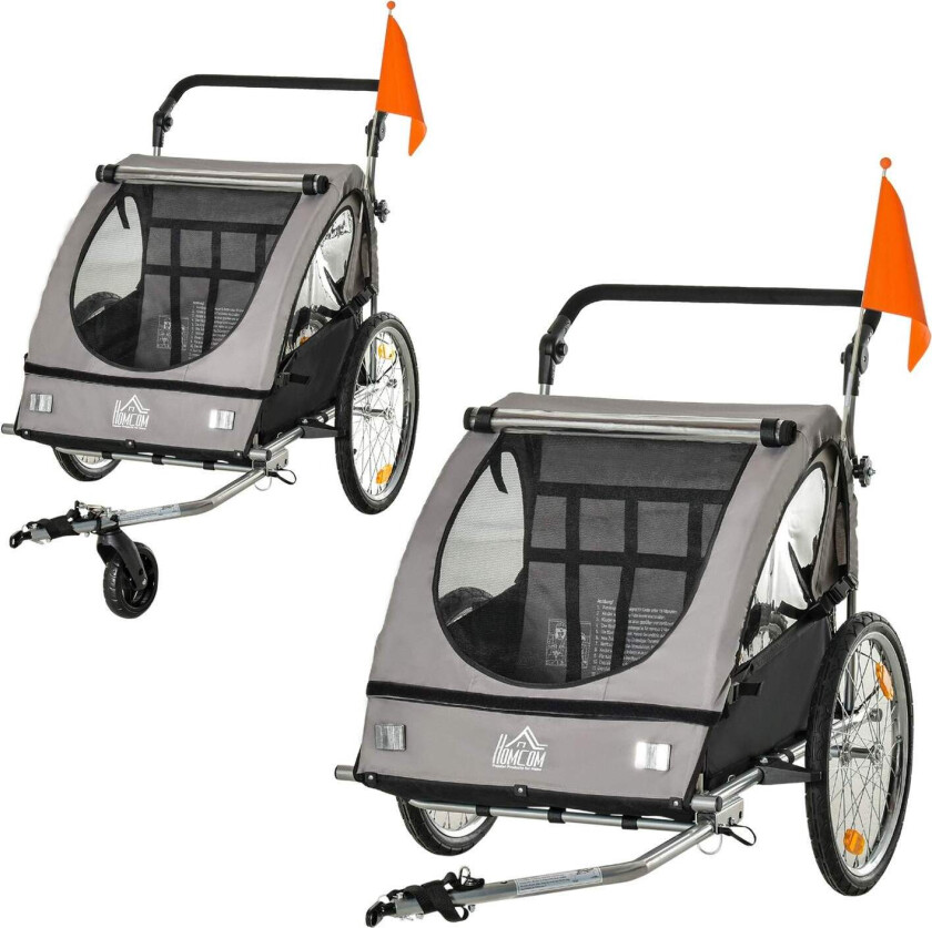 Sykkelvogn Jogger 360° Roterbart Fempunktsbelte Grå/Sort