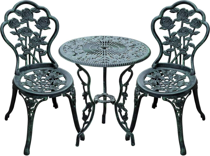 Antikkgrønt 3-delt bistrosett i støpt aluminium