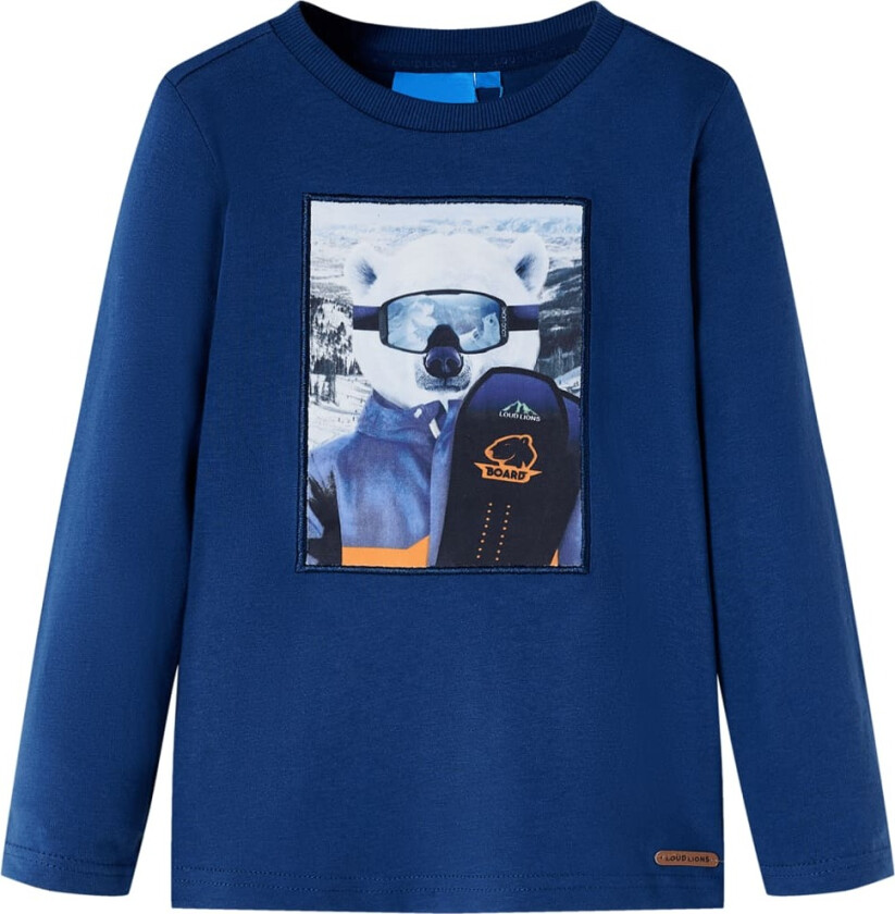 T-skjorte for barn med lange ermer jeans marineblå 128