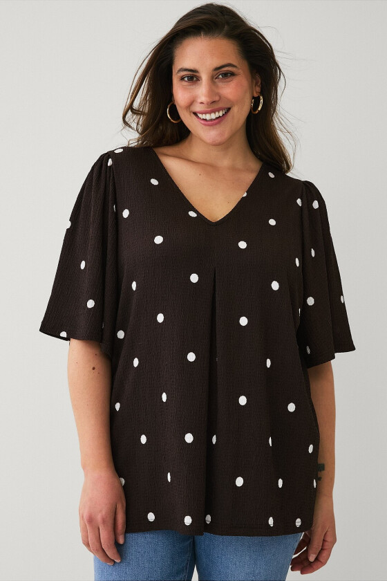 Topp med draperte volangermer - Brun