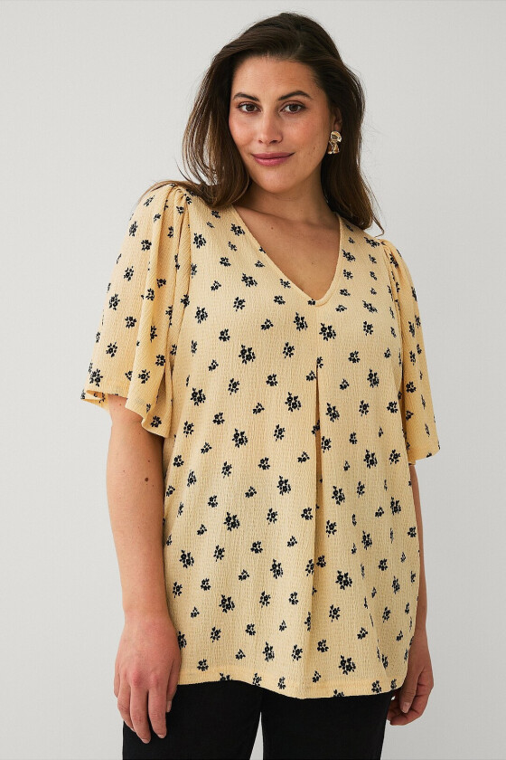 Topp med draperte volangermer - Gul