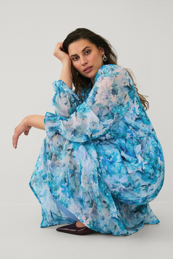 Maxikjole i chiffon - Blå