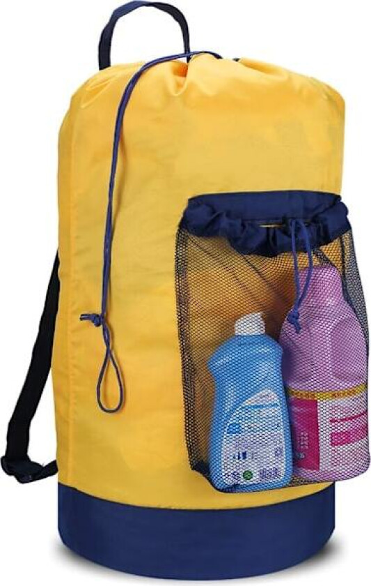 Ryggsekk Vaskepose, Vaskeryggsekk med Skulderstropper og Nettinglomme Slitesterk Nylon Ryggsekk Kleskurvpose med Snorlukking for
