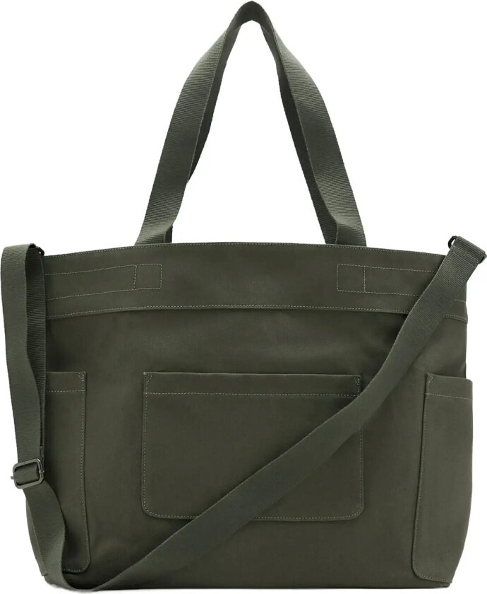Cotton Tote Bag With Pockets - Khaki green - ONE SIZE