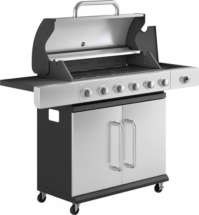Gassgrill 18,6 kW, 6+1 brennere, grill i rustfritt stål