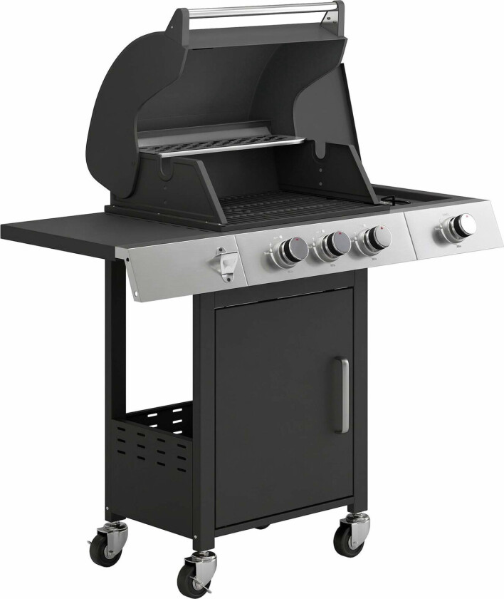 Gassgrill 10,5 kW – 3+1 brennere, sidebrenner, støpejernsrist
