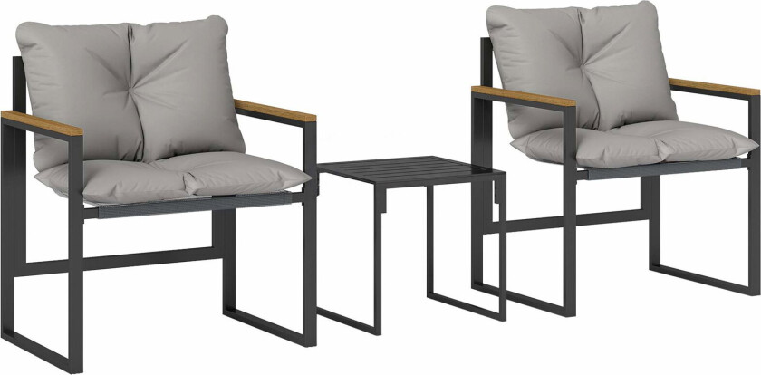 2-delt utendørs bistrosett med puter – metallramme