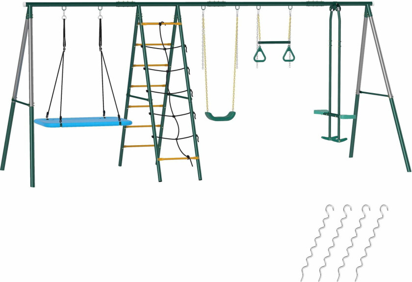 5-i-1 huskesett med justerbar reirhuske og klatrestativ