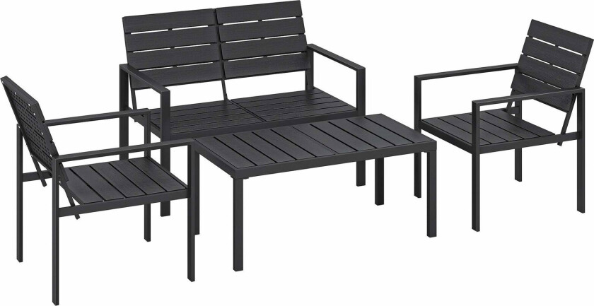 Utendørs loungesett for 4 – sofa, stoler, bord, svart