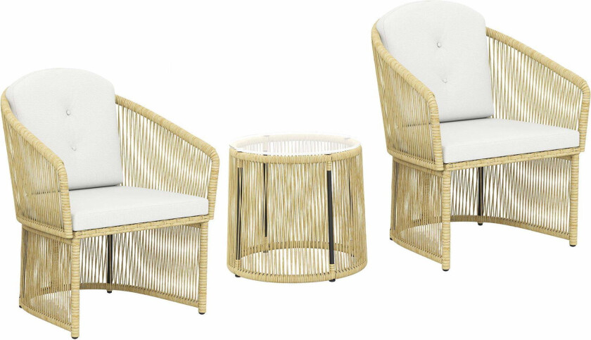 Rotting bistrosett – 3 deler med rundt glassbord og puter