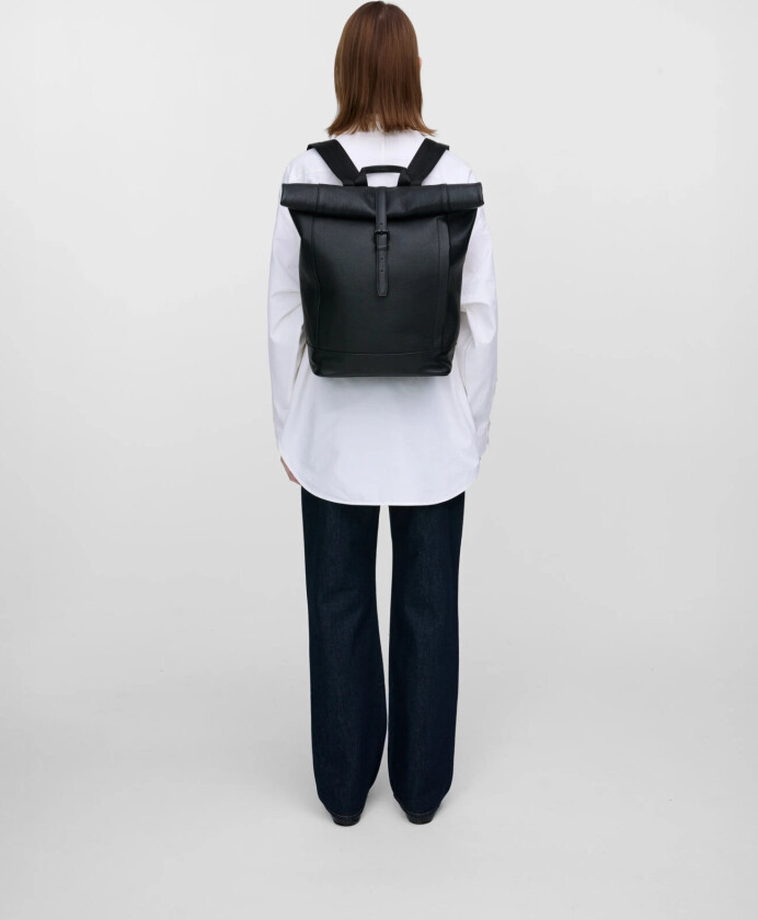Leather Rolltop Backpack - Black - ONE SIZE