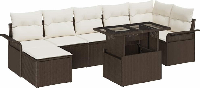 8-delt hagesofa sett med puter Brun Poly Rattan, 2-seters hagesofa med oppbevaring & puter Brun Poly Rattan