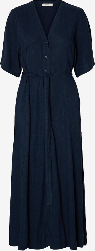 Maxikjole slfViva Regular Linen Blend - Blå