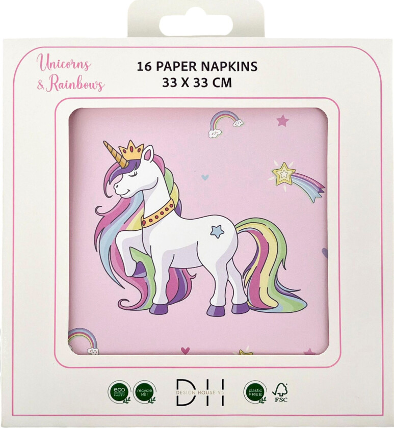 Servietter Unicorns & Rainbows - 16-pakning