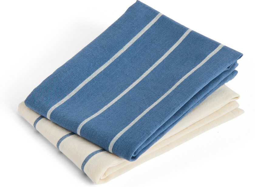 Bilde av Hay Outdoor Market Tea Towel Set Of 2 Blue With Beige Stripe - Kjøkkenhåndklær Lin Blå - AE957-A668-AS28