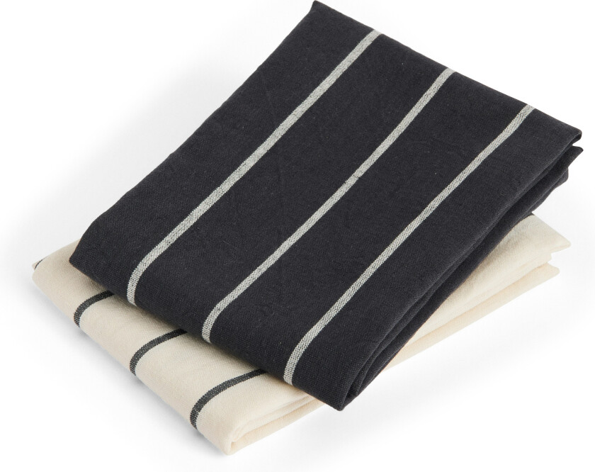 Hay Outdoor Market Tea Towel Set Of 2 Black With Beige Stripe - Kjøkkenhåndklær Lin Sort - AE957-A668-AS27