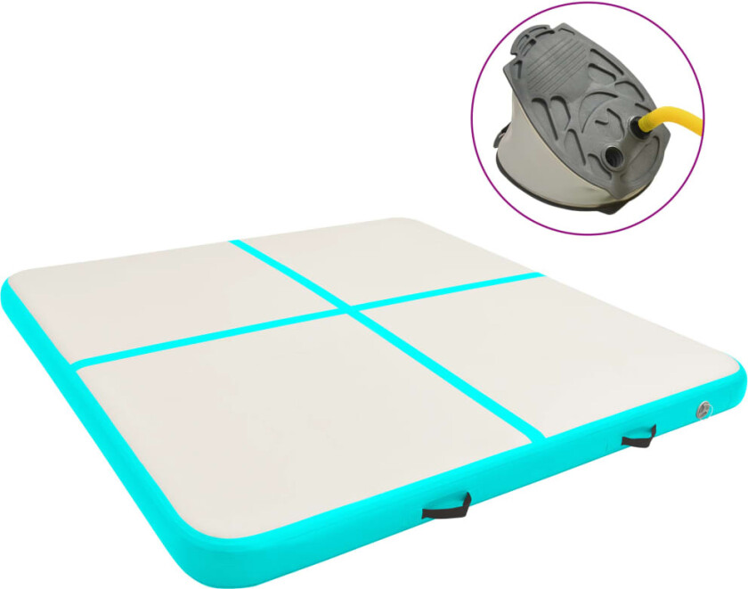 Oppblåsbar gymnastikkmatte med pumpe 200x200x10 cm PVC grønn
