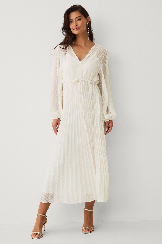 Plissert kjole i dobby-silongsilke - Hvit