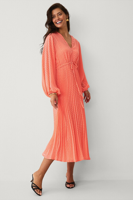 Plissert kjole i dobby-silongsilke - Orange