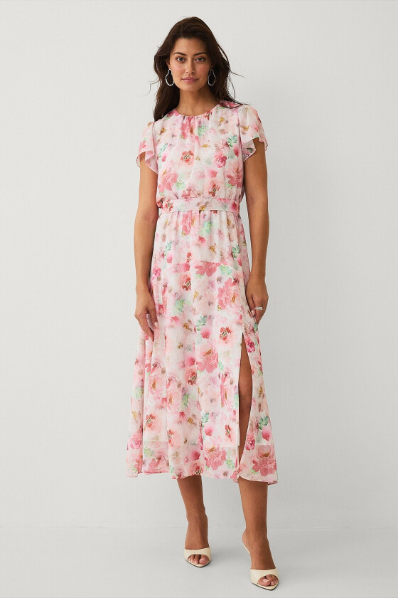 Chiffonkjole med knytbart belte - Rosa