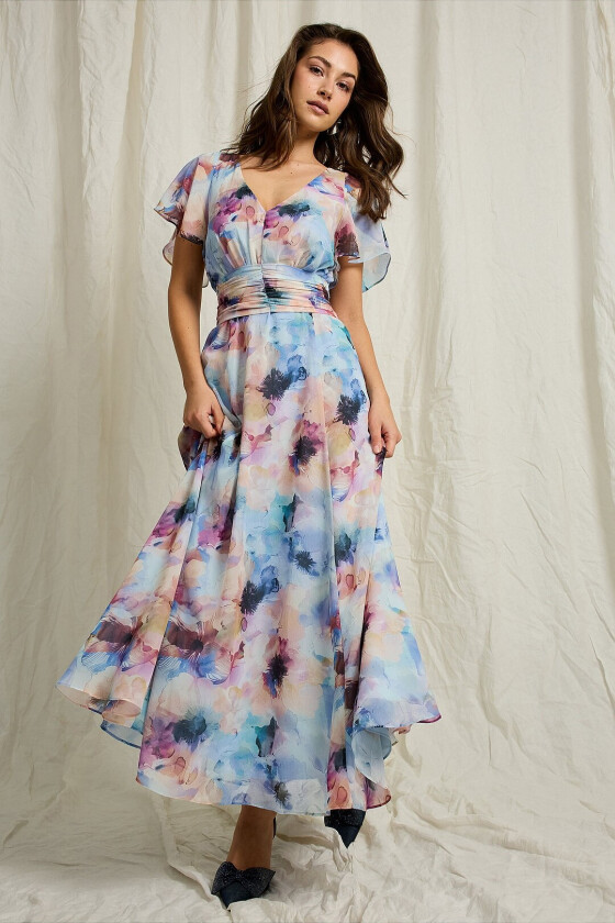 Maxikjole med knytebånd - Blå