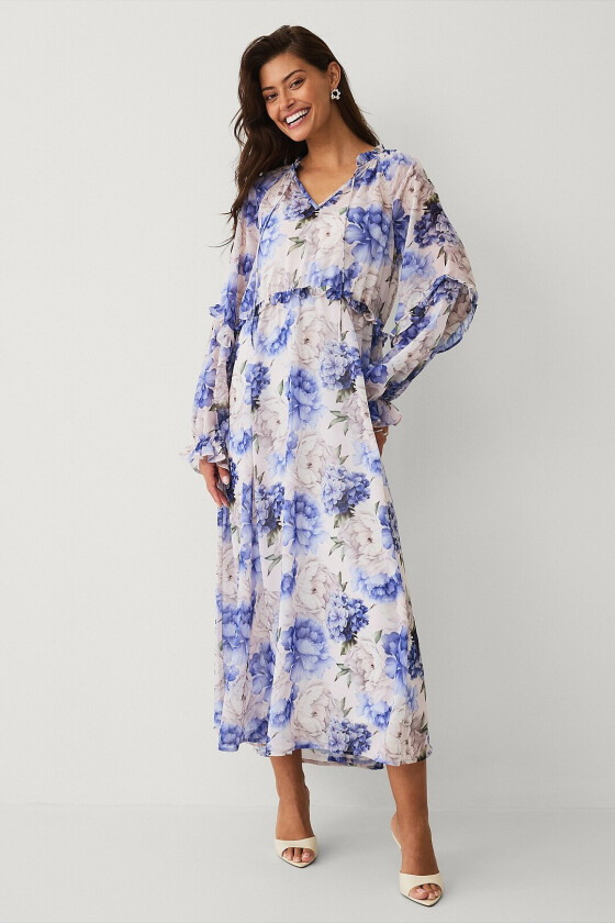 Maxikjole i chiffon - Blå