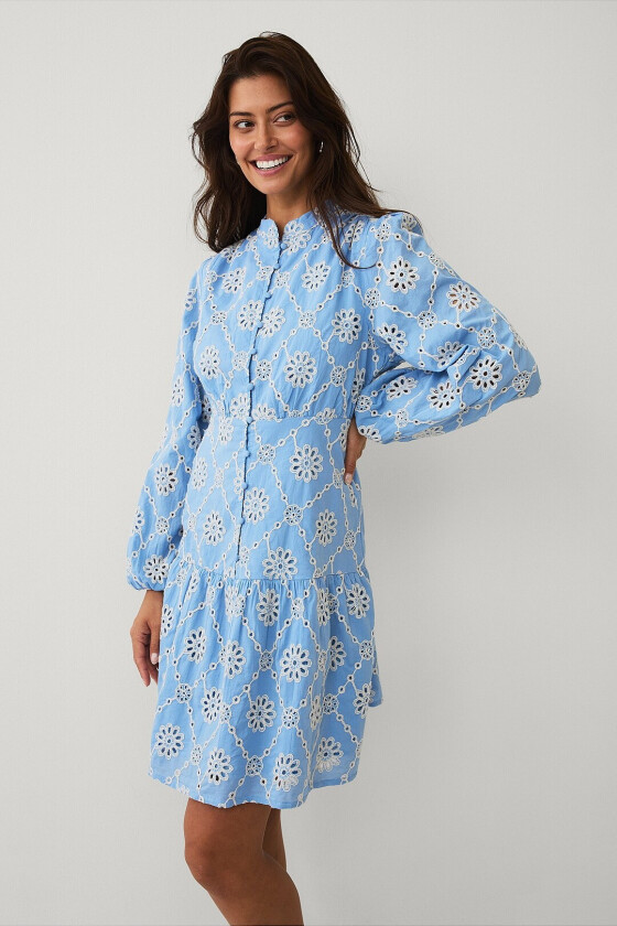 Kjole med broderi - Blå