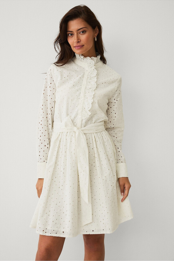 Kjole med broderi - Hvit