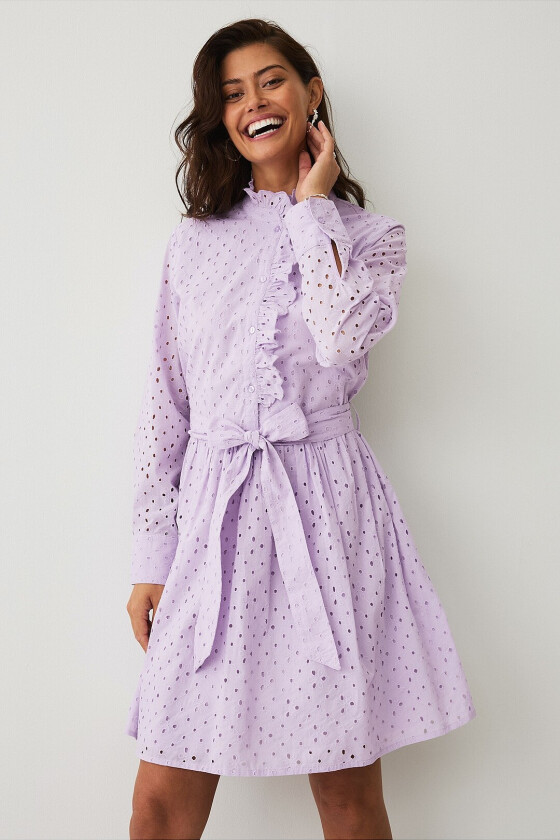 Kjole med broderi - Lilla