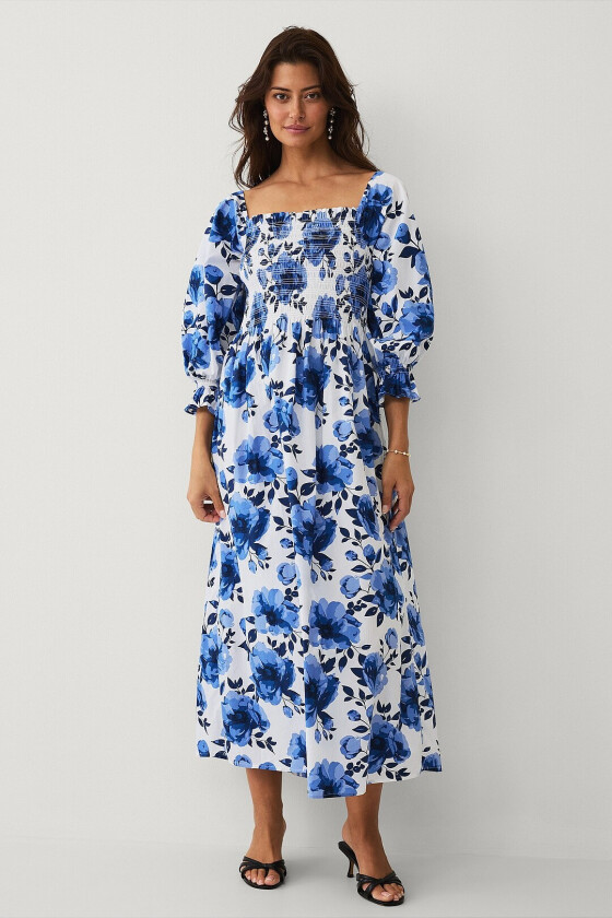 Smock-kjole i bomull - Blå