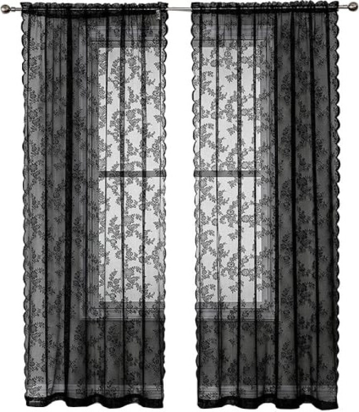 Svarte blondegardiner 2 stk Svart 100 x 200 cm Svart 100 x 200 cm