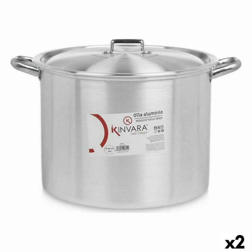 Gryte med lokk à 34 cm Sølv aluminium (2 kvanta)