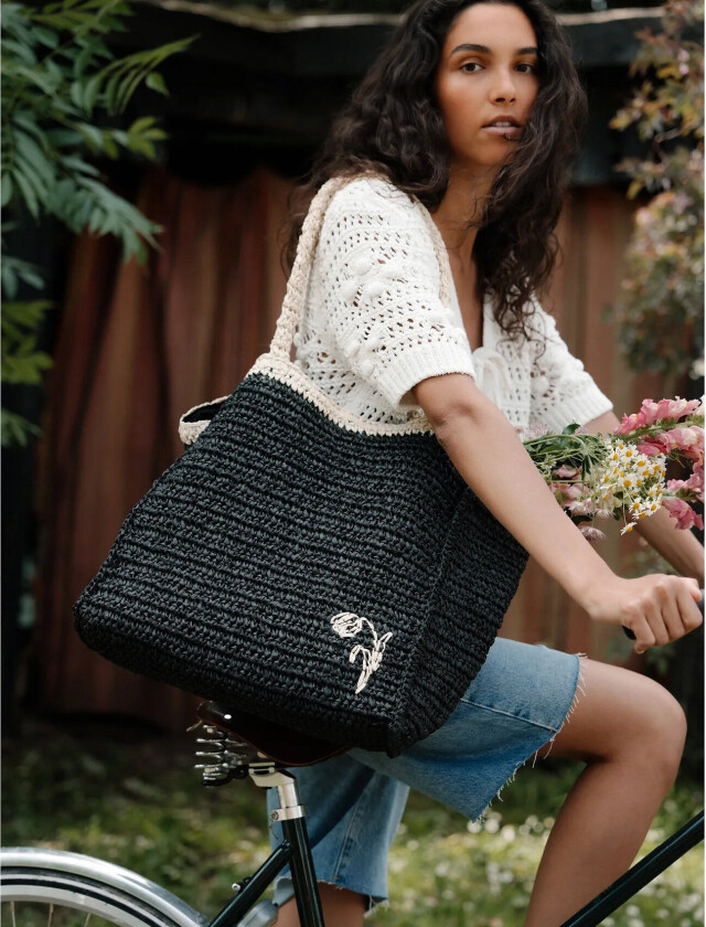 Paper Straw Tota Bag - Black - ONE SIZE