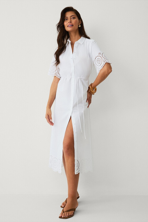 Skjortekjole med broderi - Hvit