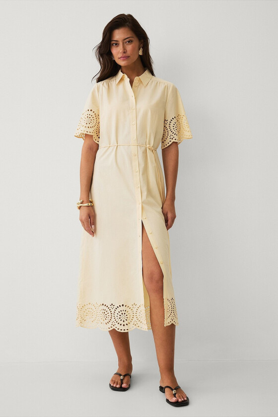 Skjortekjole med broderi - Gul