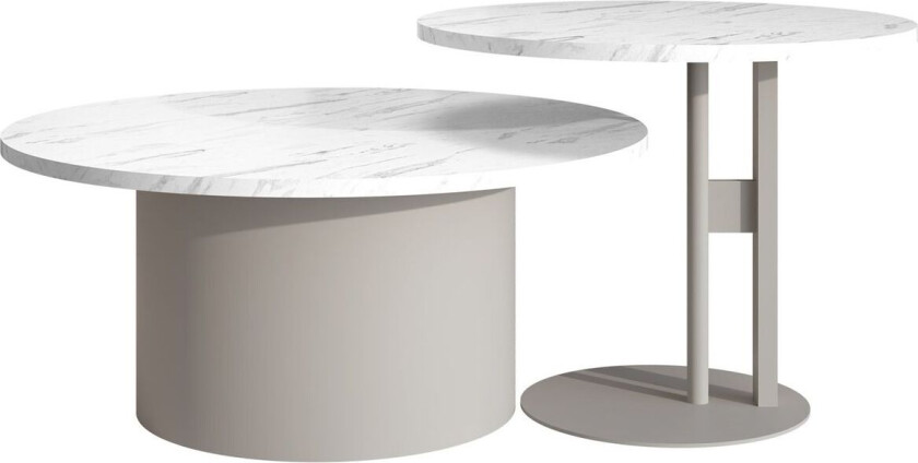 Lorvyn Sett med bord rundt 58/75 cm - Beige og hvit marmor