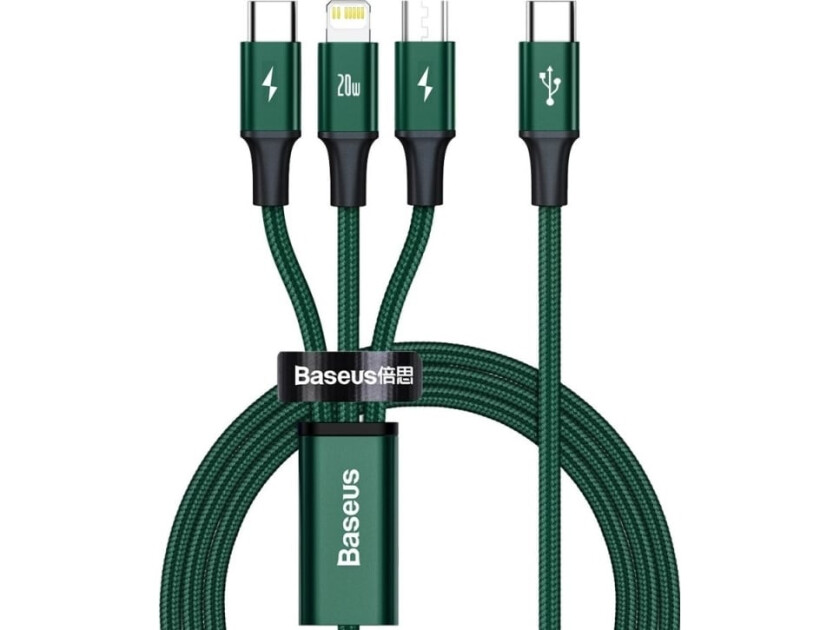 Baseus Rapid Series Lade-/Datenkabel 3in1 Typ-C/ (Micro USB + Lightning PD 20W + USB-C) 1,5m grün (CAMLT-SC06)