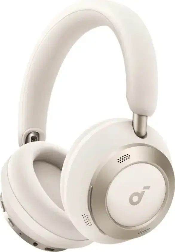 Soundcore Space One Pro - Hodetelefoner med mikrofon - full størrelse - Bluetooth - trådløs, kablet - aktiv støydemping - 3,5 mm jakk - kremhvit