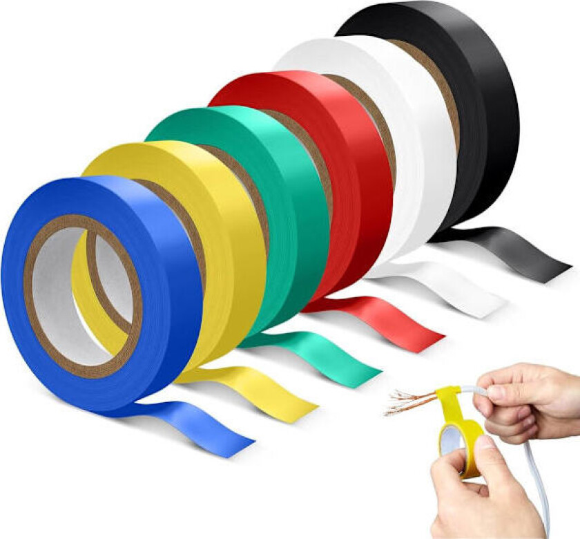 Elektrikertape Pakke med 6 16mm x 10m Isolasjonstape Biltape Ledningslimtape for Reparasjon og Beskyttelse av Elektriske Svart Blå Grønn Hvit Rød