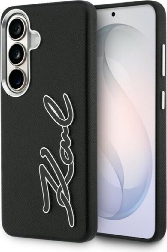 Grained Signature Metal Resin Logo Case for Samsung Galaxy S26 - Svart