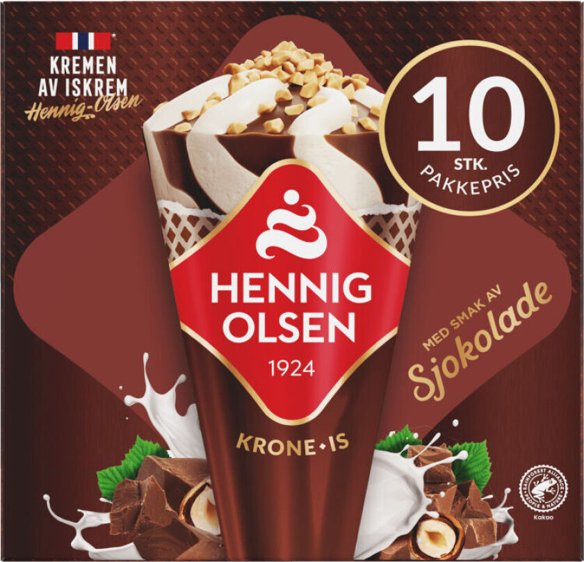 Krone-Is Sjokolade Krone-is Sjokoladesmak er en fløteis i kremmerhus med sjokotrekk og hasselnøttkrokan. Tidløs og klassisk.